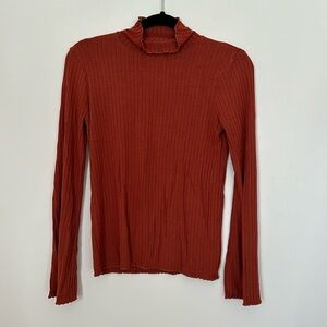 Madewell Burnt Orange Ribbed Turtle Neck Top